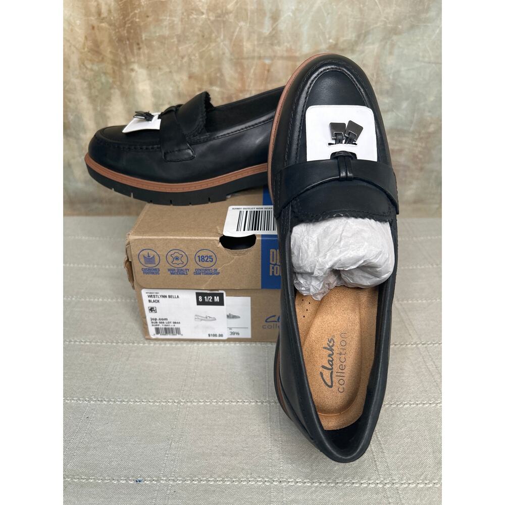 Clarks Westlynn Bella Women's Black Leather Chunky Lug Sole Loafer Size 8.5 M - Picture 2 of 14